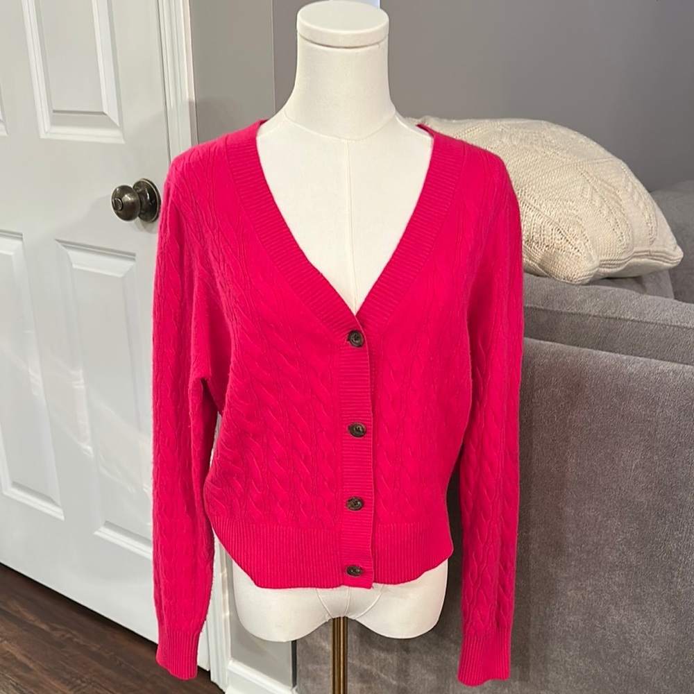Women's Pink Cable Knit Cashmere Cardigan Sweater